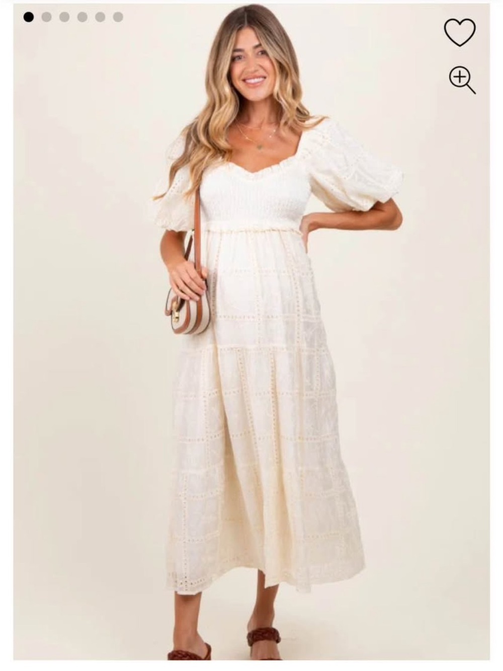 Pinkblush maternity ivory Eyelet Maxi Dress with Puff Sleeves